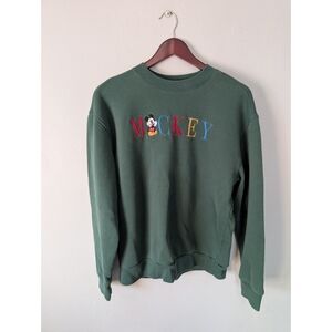 Hollister Mickey Disney Embroidered Green Relaxed Fit Sweatshirt Size Medium